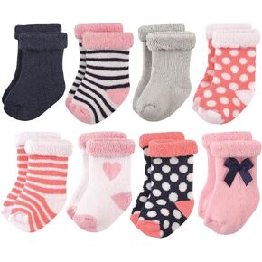 Hudson Baby Unisex Baby Cotton Rich Newborn and Terry Socks, Blue Sage Stripe, 6-12 Months