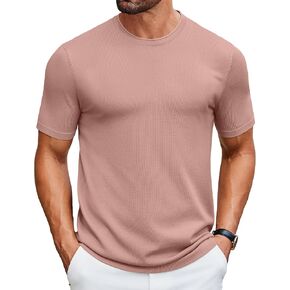 COOFANDY Mens Knit T-Shirts Crewneck Short Sleeve Solid Color Shirts Summer Tops Basic Pullover Tees