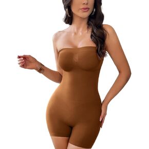 Strapless Shortie Bodysuit for Women Tummy Control Seamless Shapewear Sculpt Body Shaper Off Shoulder Tops