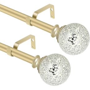 SCITOO Window Curtain Rods,3/4 Inch Gold Telescoping Curtain Rods for Windows 28-48 inch 2 pack Single curtain rod Mosaic Round Finial