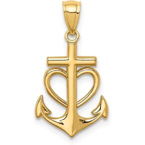 Solid 14k Yellow Gold Anchor with Heart Pendant Charm