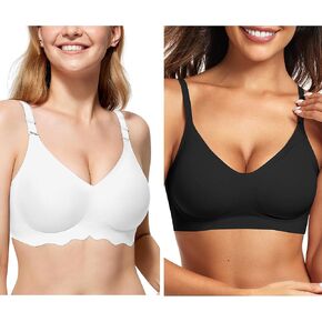 Vertvie Wireless Push Up Bras(White,M)+Seamless Bra(Black,M)