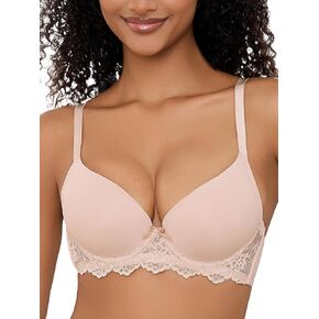 Women's Plunge Push Up Bra Smooth T-Shirt Bra Underwire Support Add 1 Cup Comfort Lace Demi Padded Bra