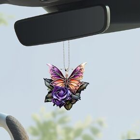 Butterfly Car Rearview Mirror Accessories, Cute Acrylic Hanging Car Rearview Mirror Charm, Sunflower Car Ornament Pendant for Home Decoration Keepsake Christmas Valentine's Day Gift (Yellow&Black)