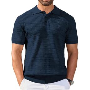 COOFANDY Mens Knit Polo Shirt Short Sleeve Vintage Textured Casual Golf Shirts Summer Beach Top