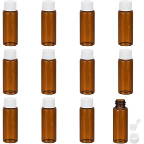 PATIKIL 10ml Essential Oil Bottles, 12 Pack Amber Glass Bottles with Orifice Reducer Sample Vial Slim Screw Cap Storage Vials Container, White