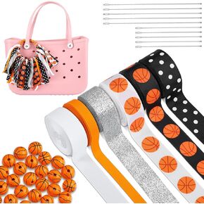 Daifunli 46 Pcs Sports Football Charms Accessories DIY Kit for Bags, Football Ribbons Beads with Metal Rings DIY Set for Beach Bag Handbag Backpack Decoration Sports Football Fans Gifts