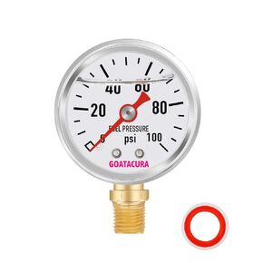 0-15psi Glycerin Filled Fuel Pressure Gauge, 1-1/2" Black Dial Size, 304 Stainless Steel Case, 1/8" NPT Center Back Mount, with High Accuracy, for Measuring Fuel Pressure