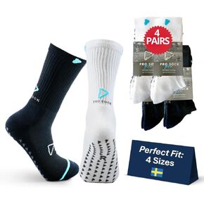 Soccer Grip Socks Soccer Socks, Non Slip Socks, 4-Pack Crew Grip Socks, Football Socks Men, Ankle Support Socks, Tennis Golf Socks, Rugby Socks Basketball Socks, White & Black, 10-12