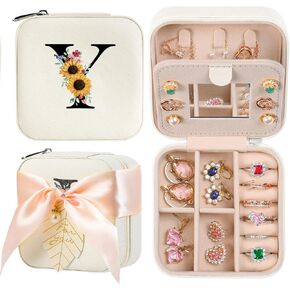 AYGXU Travel Must Have Jewelry Box,Small jewelry travel case,Travel Jewelry Box for Women Girls,Jewelry Box for Teen Girls,Travel Jewelry Case for Women Teacher Gifts, Initial A-Z