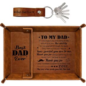 Grandpa Gifts for Fathers Day, PU Leather Valet Tray and Keychain, Christmas Birthday Gifts for Grandpa from Grandkids, Nightstand Tray for Grandpa, Catchall Tray, Desktop Storage Organizer
