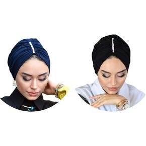 Jeweled Dubai-Turbans for Women-Hijab for Women|Hair Wraps-Chemo-Cancer Head Wraps|Hijab Undercap-Instant Hijab-Hijab Cap-