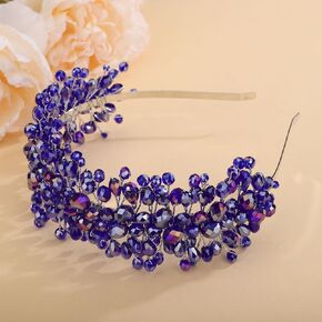 Teyglen Wedding Crystal Hair Crown Bridal Rhinestone Headband Tiara Handamde Full Green Crystal Headpieces Floral Blue Red Pink Rhinestone Hair Pieces Hair Accessories for Women Prom Birthday Party