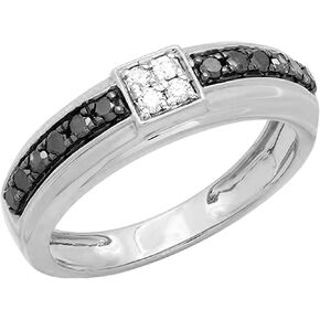 Dazzlingrock Collection 0.50 Cttw 10K Solid Gold Round Black & White Diamond Men's Hip Hop Wedding Band
