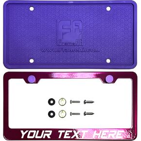 Silicone Back Guard License Plate Frame Candy Red Powder Coated Universal Fit Aluminum Screw On Cap Cover, T304 Stainless Steel, Rust Proof Weather Proof Stainless Steel Screws (Qty: 1 Frame)