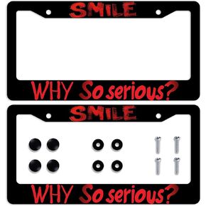 Word Art License Plate Frame 2 Pack Smile Why So Serious License Plate Personalise License Plate Frames Rust-Proof Stainless Steel Metal Car Plates Tag Funny Decor Men Women