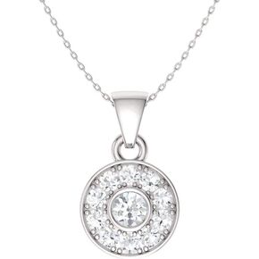 Diamondere Certified Moissanite Halo Petite Necklace in 14k White Gold | 0.22 Carat Pendant with Chain
