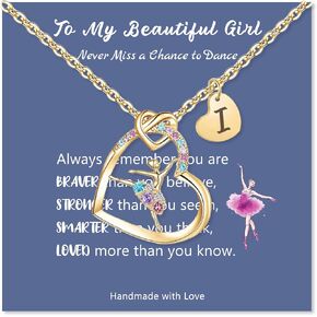 14K Gold Plated Initial Ballerina Necklace Letter Heart Ballet Necklaces Dance Recital Gifts for Daughter Niece Dance Lover Team Competition Ballerina Gift for Ballet Friends Dancer Mate