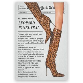 Vintage Newspaper Wall Art Trendy Leopard Room Decor Funky Leopard Boots Posters Canvas Print Feminist Preppy Girly Wall Decor Aesthetic Bar Cart Art for Bedroom Apartment Dorm 8x12inch Unframed