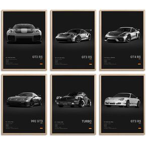 Dujoi Vintage 911 GT3 RS Car Posters For Men,Classic Racing Car Posters For Boys Room,Super Car Posters Racing Car Wall Art Prints Set of 6,8x12inch,Unframe