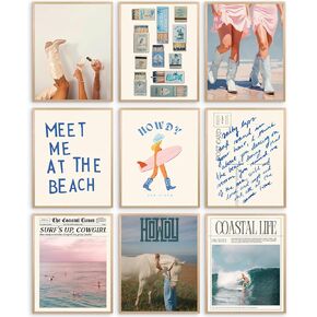 Elegend Coastal Granddaughter Room Decor, 9pcs Coastal Cowgirl Room Decor, Beachy Wall Art, Beachy Room Decor Aesthetic, Beach Wall Art for Teen Girls Bedroom, Vintage Surf Decorations Artwork…