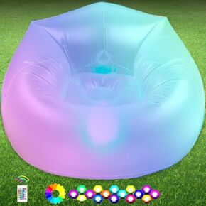 Self Inflatable Couch for Adults Kids, Queen Size Illuminated Blow Up Lounger Chair Built-in Air Pump,LED Swimming Pool Air Chair for Adults,Inflatable Game Sofa Perfect for Rooms,Camping or Home