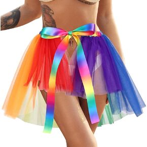 تنورة كاكاكو للسيدات بألوان قوس قزح تنورات قصيرة من التول للبالغين بطبقات رقص الباليه زي توتو (قوس قزح) in Kuwait