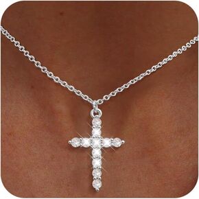 Cross Necklace for Women - Dainty Gold Necklaces Small Trendy 14K Gold/Silver/Rose Gold Plated Crown with Cross Cubic Zirconia Pendant Chain Necklace for Women Non Tarnish Gold Jewelry Gift