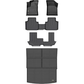 HAFIDI® Floor Mats & Cargo Liner Set Fit for VW Atlas 2018-2024 2025 (7 Passenger Bench) All Weather Protection TPE Anti-Slip Car Full Set Floor Liners Custom Volkswagen Atlas Accessories - Black