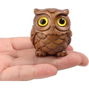 Owl Wooden Figurine,Handmade Art Carved Miniature Animal Garden Statue Collectible,Gift Holiday Home Decor,for Office, Desktop, Bedroom, Living Room, Bookshelf Decoration