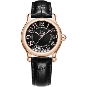 SHENGKE SK Casual Fashion Women's Watch Easy-to-Read Dial 12-Hour Display Round Case Analog Wrist Watch Soft and Breathable Leather Strap
