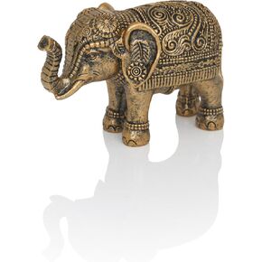Elephant Statue Home Decor, Symbol of Luck and Prosperity, 9 inch Resin Gold Accent Good Lucky Elephant Housewarming Gifts for Women Men Office Desk Decoration