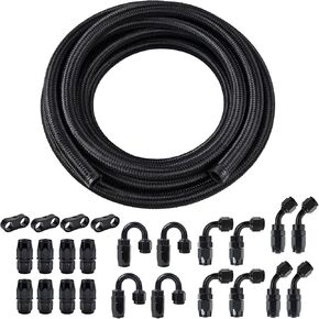 EVIL ENERGY 6AN Fuel Line Kit 33FT, 6AN Nylon Braided Fuel Line Hose with 24PCS Fittings Kit CPE Fuel Hose