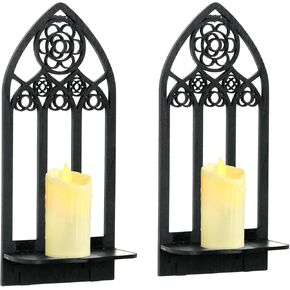 2 Pcs Gothic Sconces Wall Decor Black Goth Decor Arched Church Wall Gothic Decor Art Gothic Bathroom Decor Gothic Home Decor for Living Room Kitchen Dinner Room (Elegant)