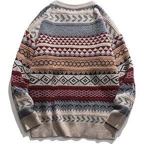 Aelfric Eden Women's Aztec Pattern Knit Sweater Oversized Vintage Long Sleeve Crewneck Pullover Sweater