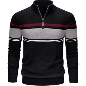 TACVASEN Men's Sweaters Quarter Zip Pullover Striped Sweaters Casual Fall Winter Sweatshirts