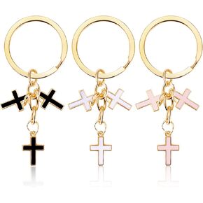 3Pcs Cute Cross Keychain for Women Girls White Black Pink Enameled Cross Tassel Keychain Aesthetic Purse Keyring Holder Bag Car Charms Religious Gifts Christian Gifts Birthday Christmas Gift