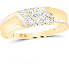 Solid 10K Yellow Gold Channel-set Real Natural Diamond Mens Diagonal Three Row Wedding Band 1/8 Carat (.12 Cttw)