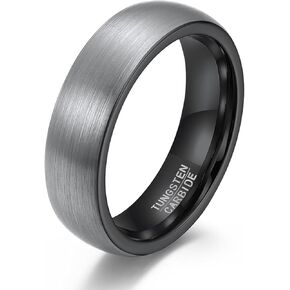 VQYSKO Black Tungsten Wedding Band Rings for Men | 4mm 6mm Black Domed Brushed Tungsten Wedding Band Rings for Men High Polish Comfort Fit | Size 6-12