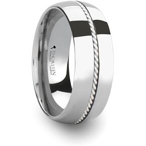 Roy Rose Jewelry Mens Tungsten Carbide Braided Silver Inlayed Wedding Ring - Domed Comfort Fit - 8mm Wide - Style Name: Lyon