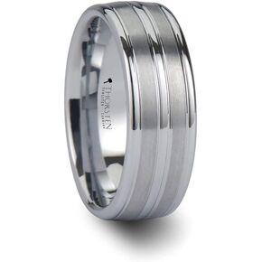 Roy Rose Jewelry Mens Tungsten Carbide Triple Grooved White Wedding Ring - Brushed Comfort Fit - 8mm Wide - Style Name: Vancouver
