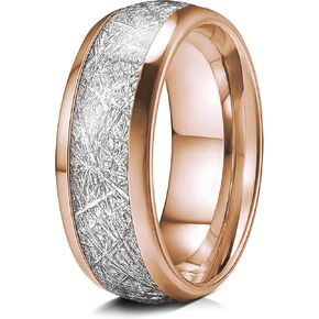 Truly Alpha Rose Gold Tungsten Meteorite Ring - 8mm, Meteorite Rose Gold Tungsten Rings For Men With Silver Inlay | Rose Gold Tungsten Ring Meteorite | Tungsten Meteorite Wedding Ring | Wedding Bands For Him