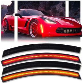 4 قطع ضوء علامة جانبية LED لسيارة Chevy Corvette C7 2014-2019، عدسة مدخنة خلفية حمراء بدوره إشارة عاكس مصباح استبدال مصابيح Sidemarker OEM