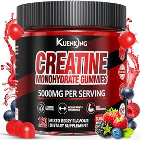 Creatine Monohydrate Gummies for Men & Women – 5000mg Creatine + 500mg L-Taurine & B12, Sugar-Free, Boost Focus, Strength & Endurance, Vegan, Anti-Melting Formula (Mixed Berry, 120 ct)