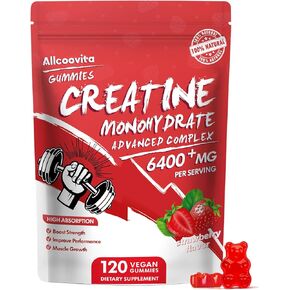 Creatine Monohydrate Gummies Complex 6400mg for Men & Women - 120 Gummies Advanced Formula, L-Taurine + Vitamin B12 for Muscle Strength, Muscle Builder, Energy Boost, Pre-Workout Supplement-Strawberry