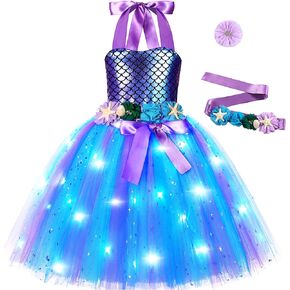 Mermaid Costume for Girls Led Light Up Mermaid Dress for Mermaid Birthday Decorations Gifts Halloween Dress Up
