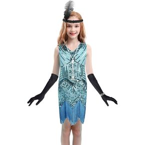 FUNDAISY Girls 1920s Flapper Roaring 20s Dress Gatsby Sequin Dance Halloween Fringed Party Dress