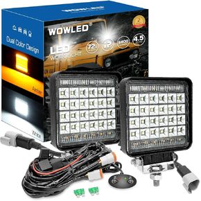 High-end Amber & White LED Pod Lights, 2 Pack 4.5inch Square Light Pods with Wiring Harness, 3 Mode Spot Flood Combo Offroad LED Work Lights 4x4, Strobe Fog Light for Truck Car ATV UTV Boat 12V