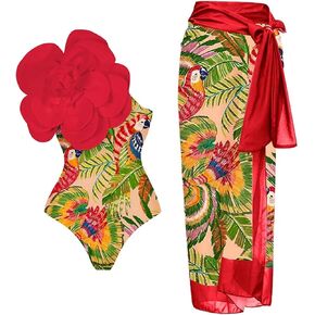 KITKI Women's Swimsuit Rose 3D Flower High Waist Sexy Bikini Two Piece Bathing Suit