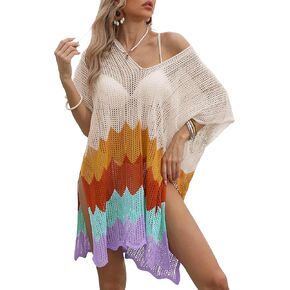 Ferand Bathing Suit Cover Up, Crochet Knit Swimsuit Coverups for Women 2024 Striped Beach Dress